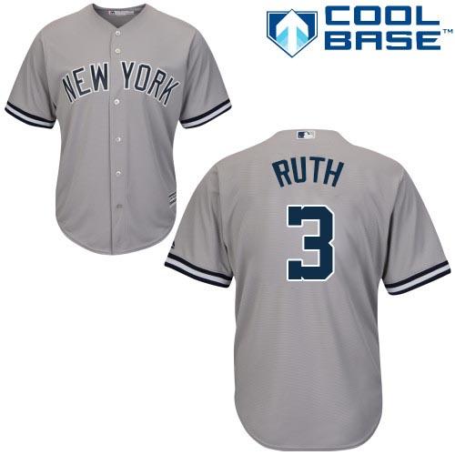 Yankees #3 Babe Ruth Grey Cool Base Stitched Youth MLB Jersey